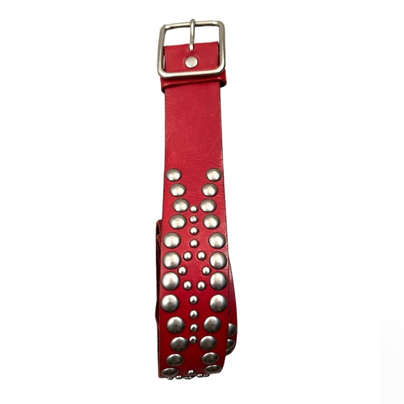 Linea Pelle Accessories - Linea Pelle Red Leather Silver Studded Belt